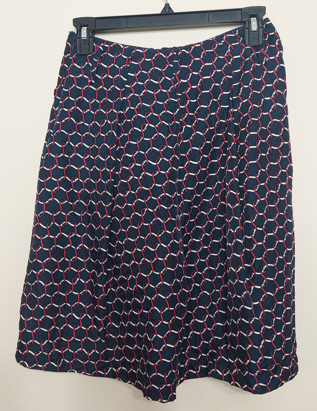 6 35 Talbots Petites Pure Silk Navy Red Chain Print A Line Skirt Size 0