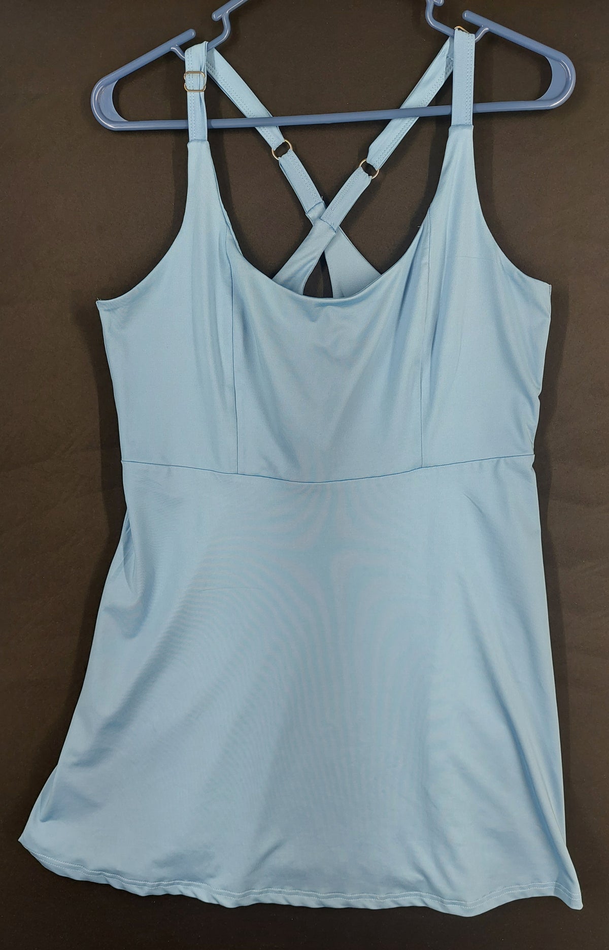 8-35 Livi Active Size L Blue Strappy Back Tank Top Built In Bra Athletic