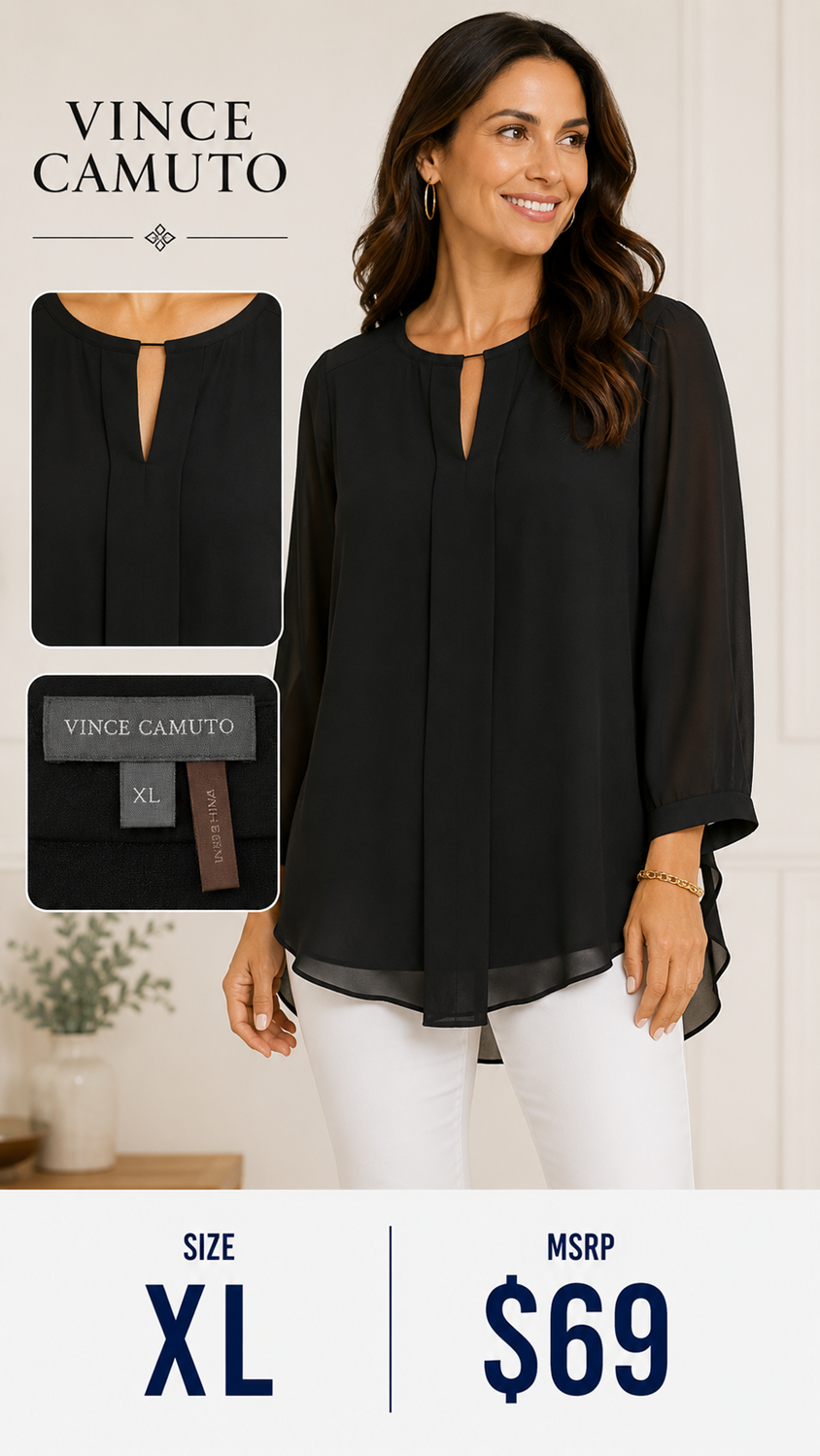 4 22 Vince Camuto XL Keyhole Neck Long Sleeve Blouse Black
