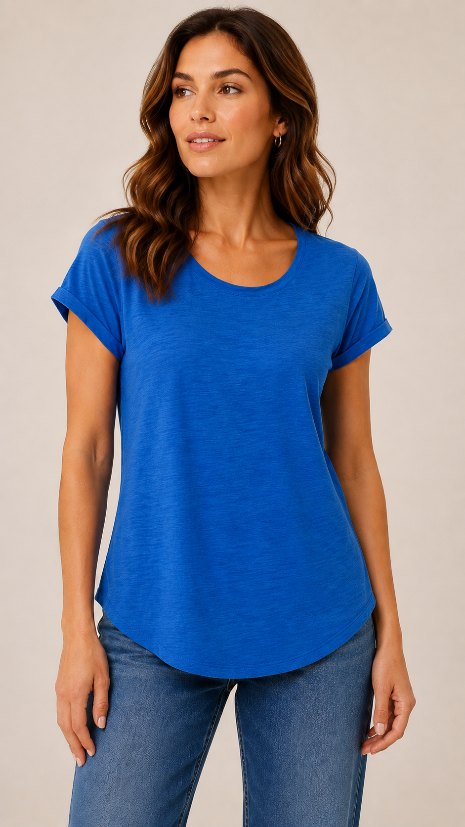 9-35 Talbots XS Blue Cotton Modal Short Sleeve Scoop Neck Tee Top