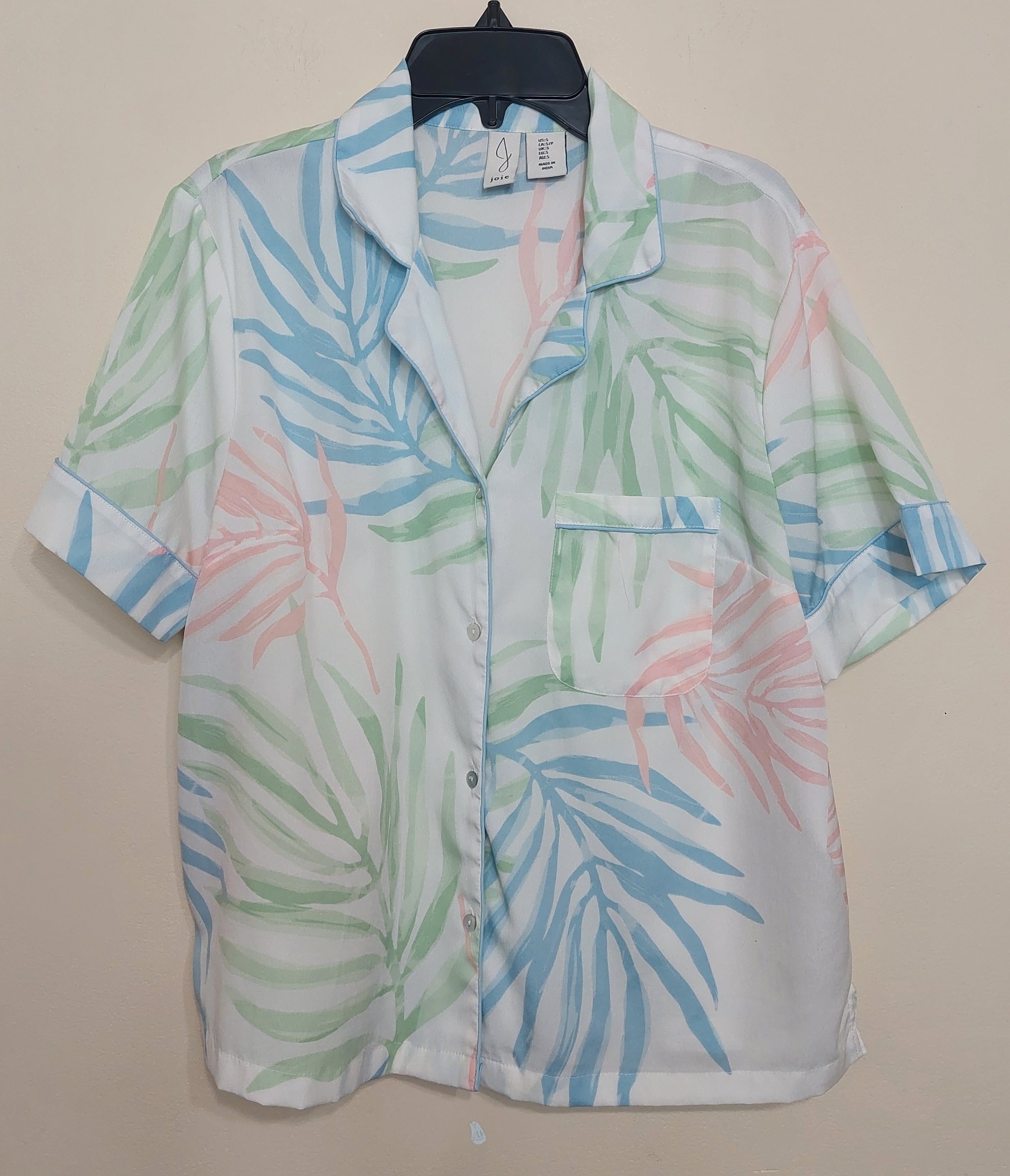 6 36 Joie Pajama Style Tropical Print Button Front Blouse Size S