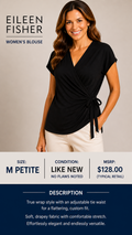 1 41 Eileen Fisher Black Wrap Short Sleeve Blouse Size M Petite