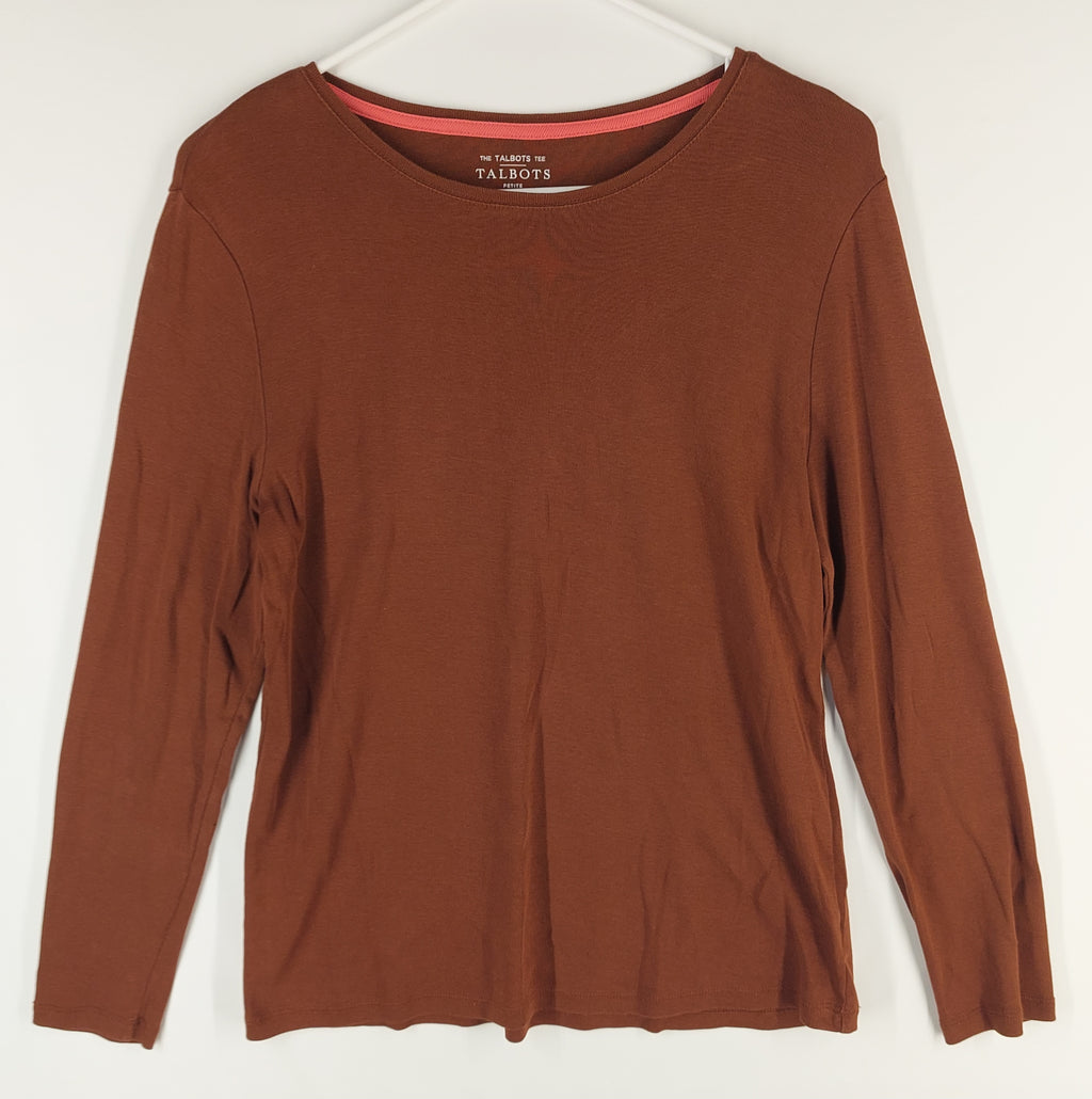 9-36 Talbots Petite LP Long Sleeve Tee Brown 100% Pima Cotton Women’s