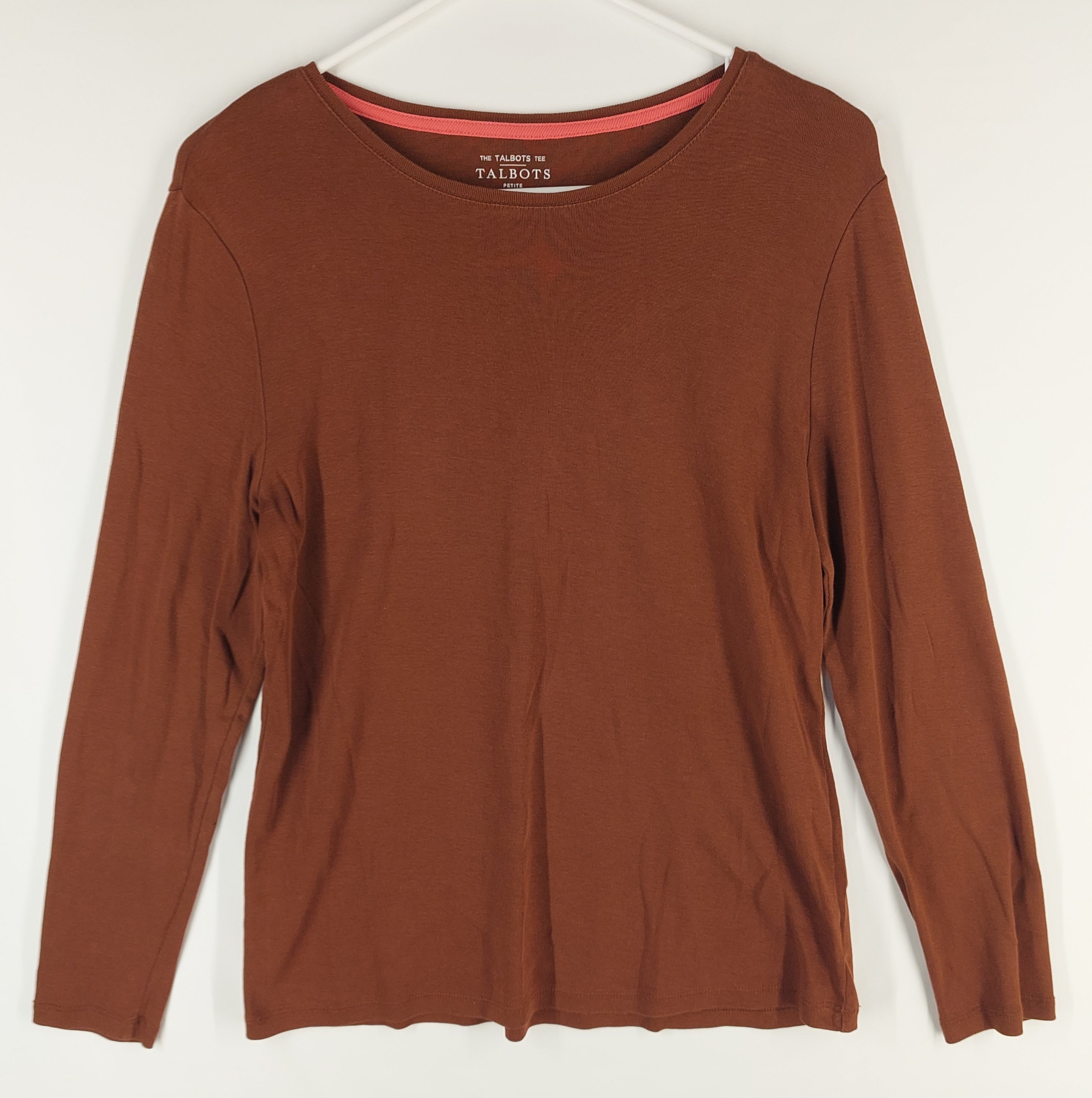 9-36 Talbots Petite LP Long Sleeve Tee Brown 100% Pima Cotton Women’s