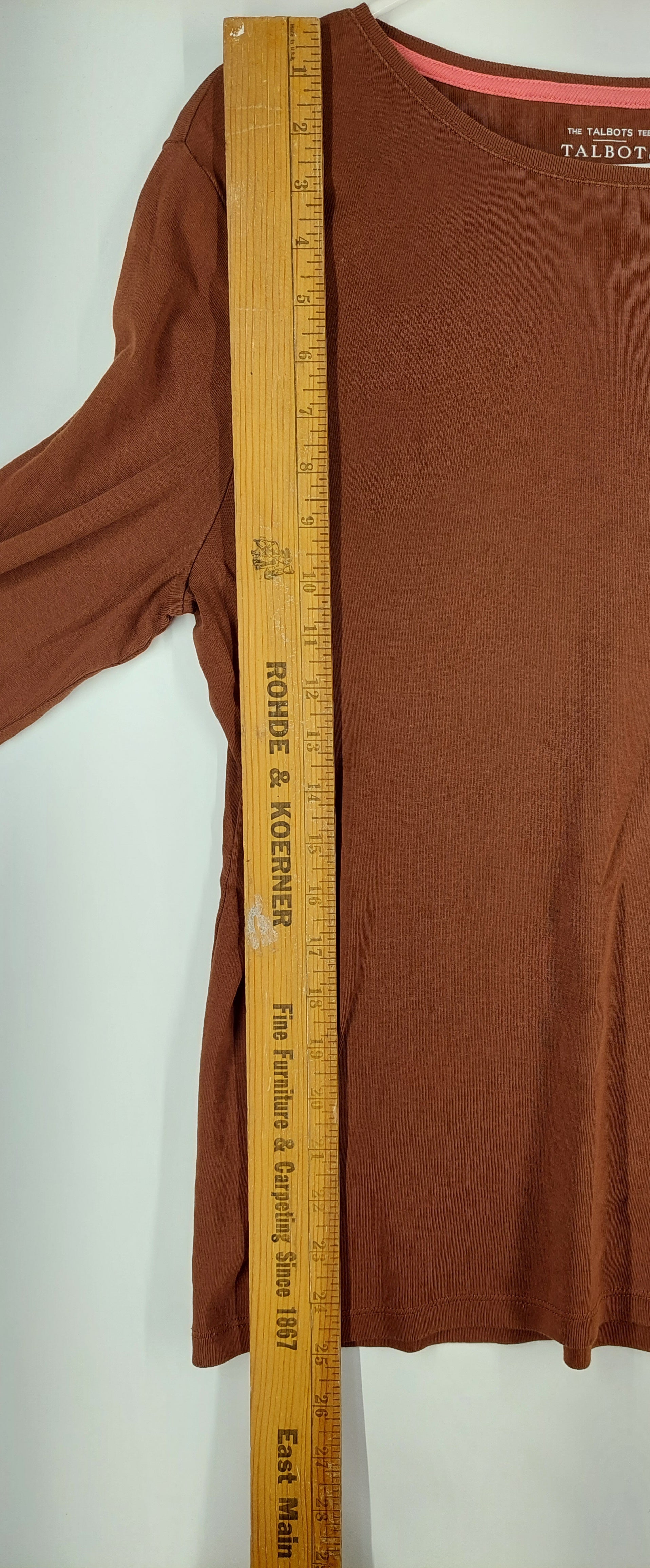 9-36 Talbots Petite LP Long Sleeve Tee Brown 100% Pima Cotton Women’s