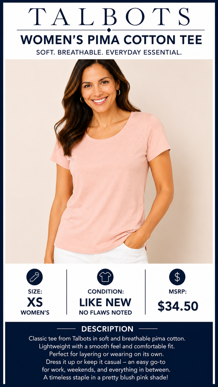 2 04 Talbots Pima Cotton Tee Pink Size XS