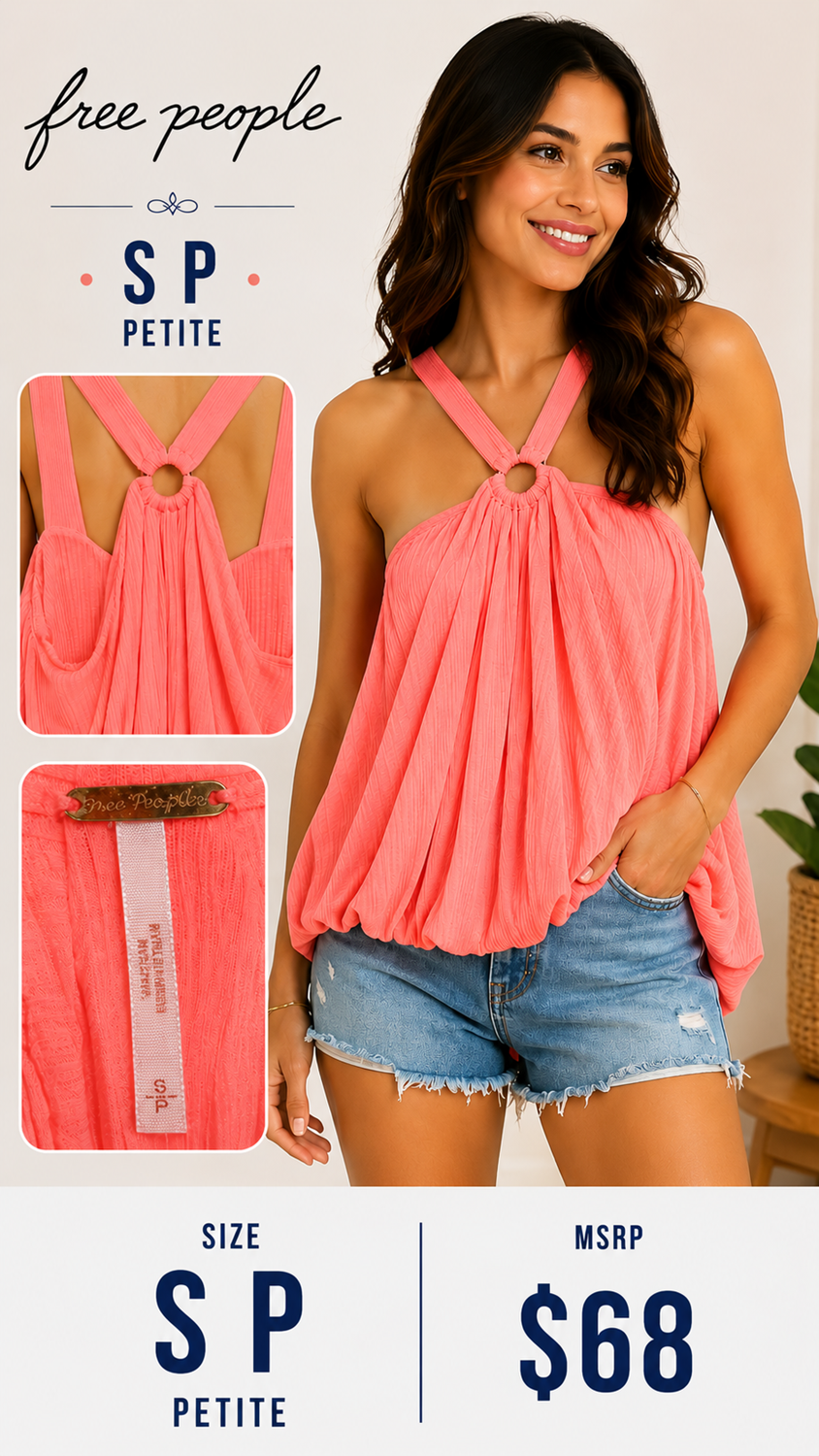 4 17 Free People S P Petite Coral Halter Tank Top