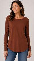 9-36 Talbots Petite LP Long Sleeve Tee Brown 100% Pima Cotton Women’s