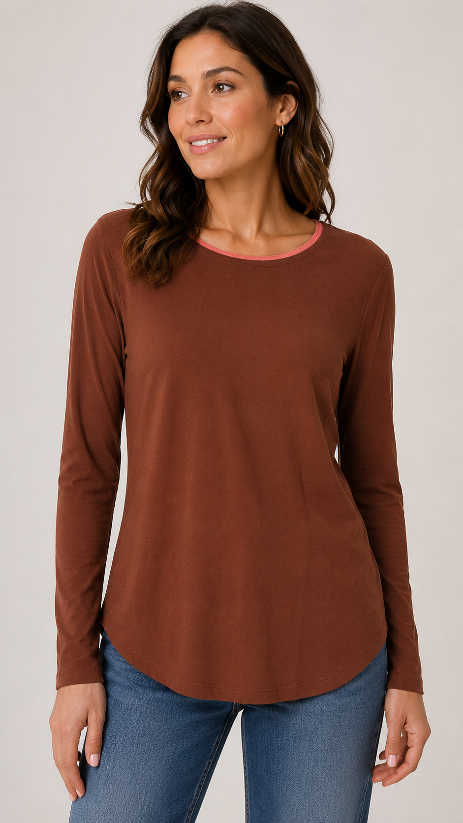 9-36 Talbots Petite LP Long Sleeve Tee Brown 100% Pima Cotton Women’s