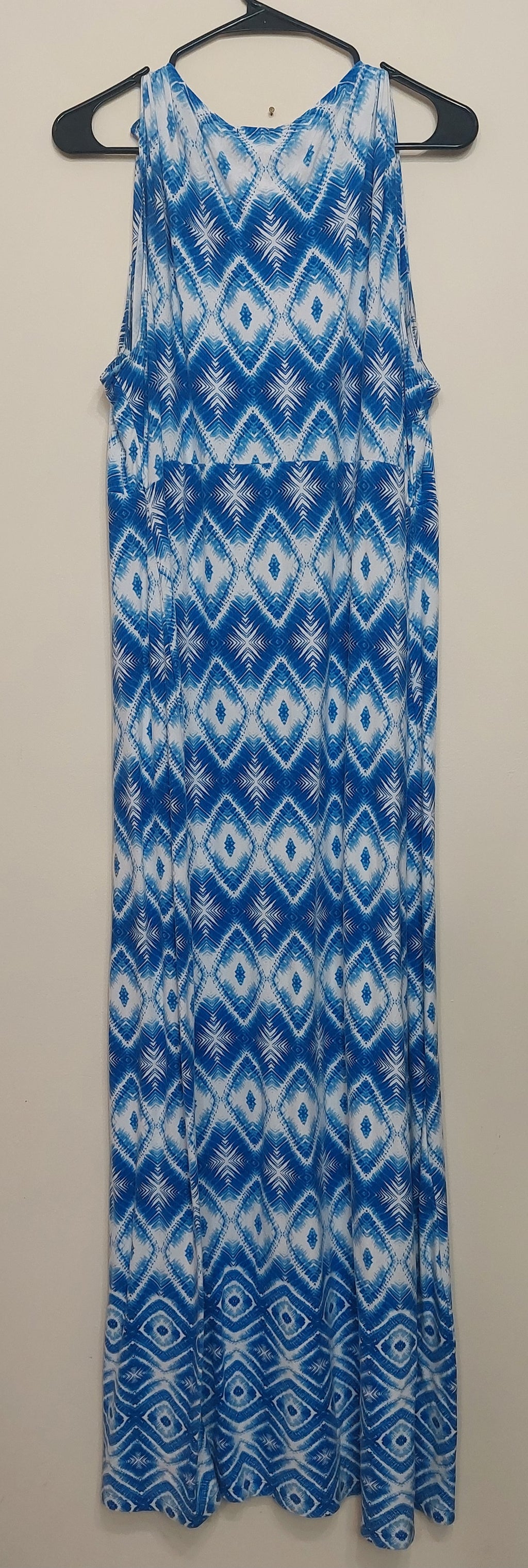 4 41 Chicos 3 Blue White Geometric Print Maxi Dress