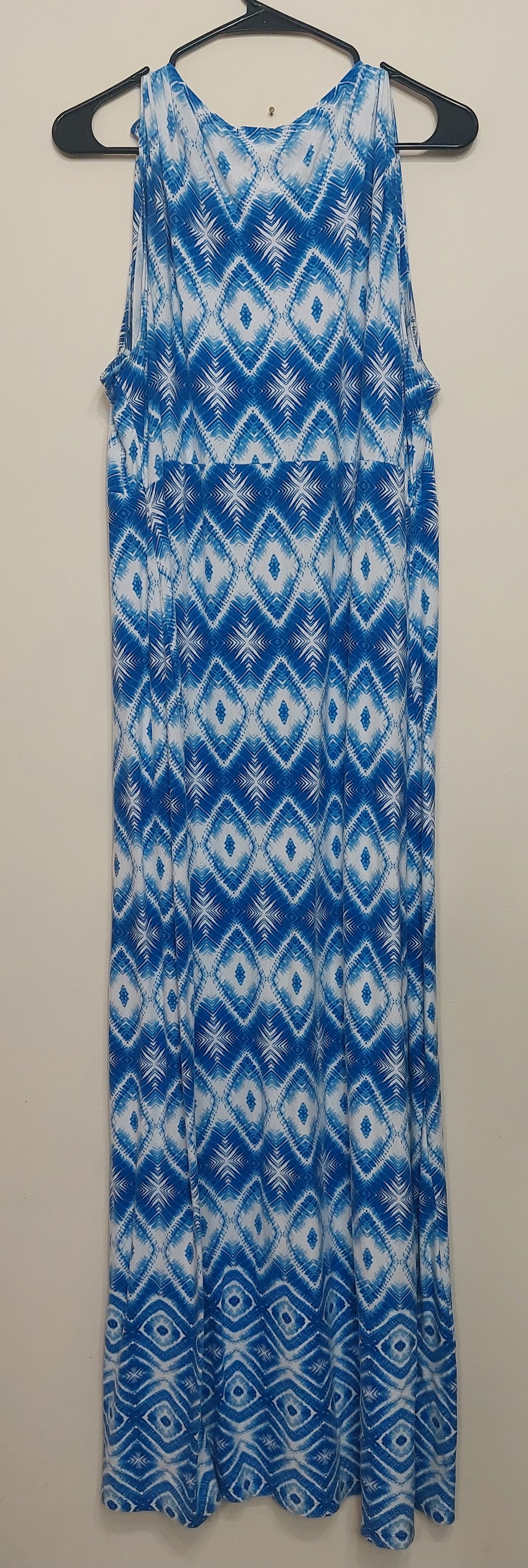 4 41 Chicos 3 Blue White Geometric Print Maxi Dress