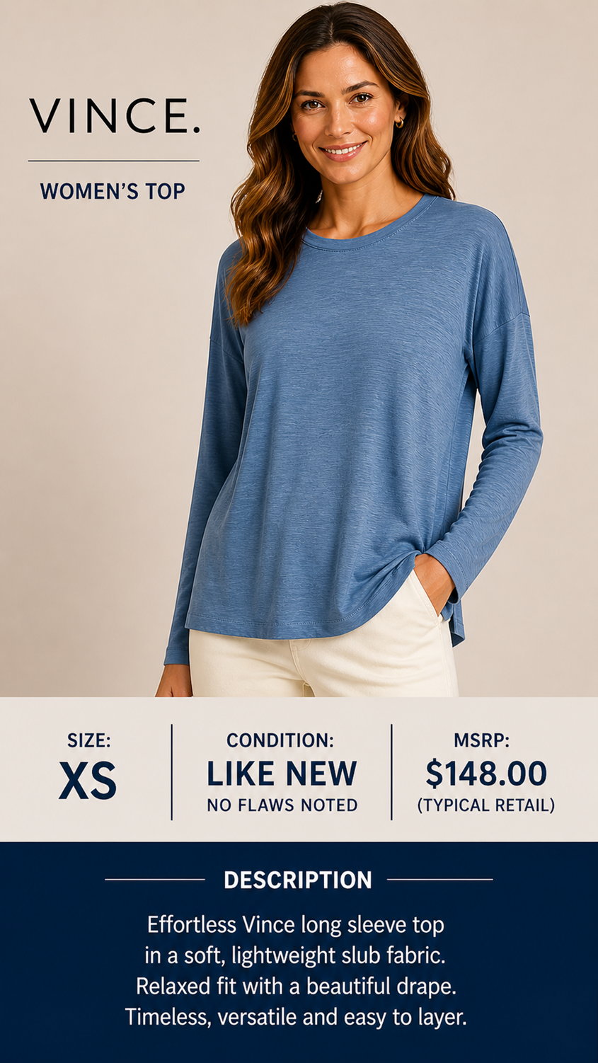 1 42 Vince Blue Light Weight Long Sleeve Top Size XS