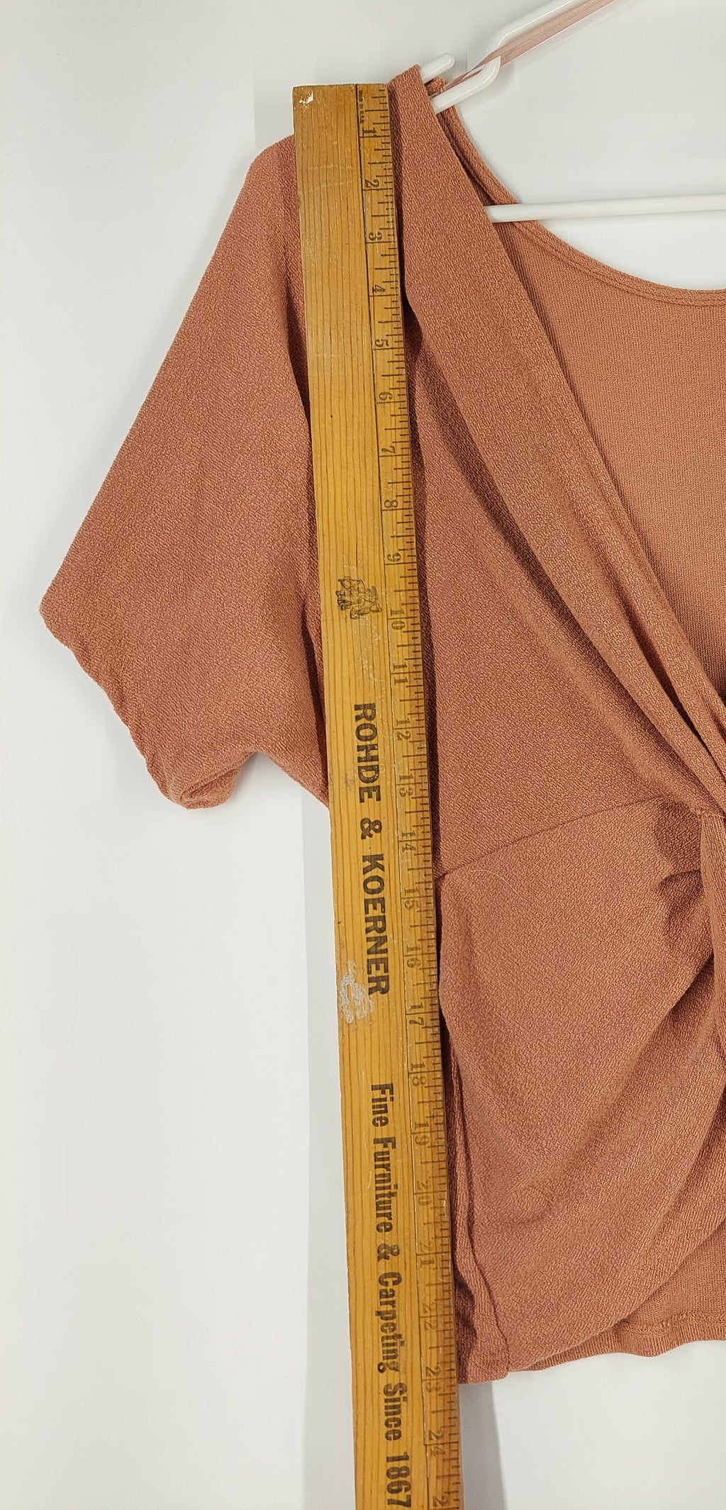 9-37 Chandala Size S Twist Front Dolman Sleeve Top Rust Brown Draped Stretch