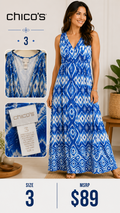 4 41 Chicos 3 Blue White Geometric Print Maxi Dress