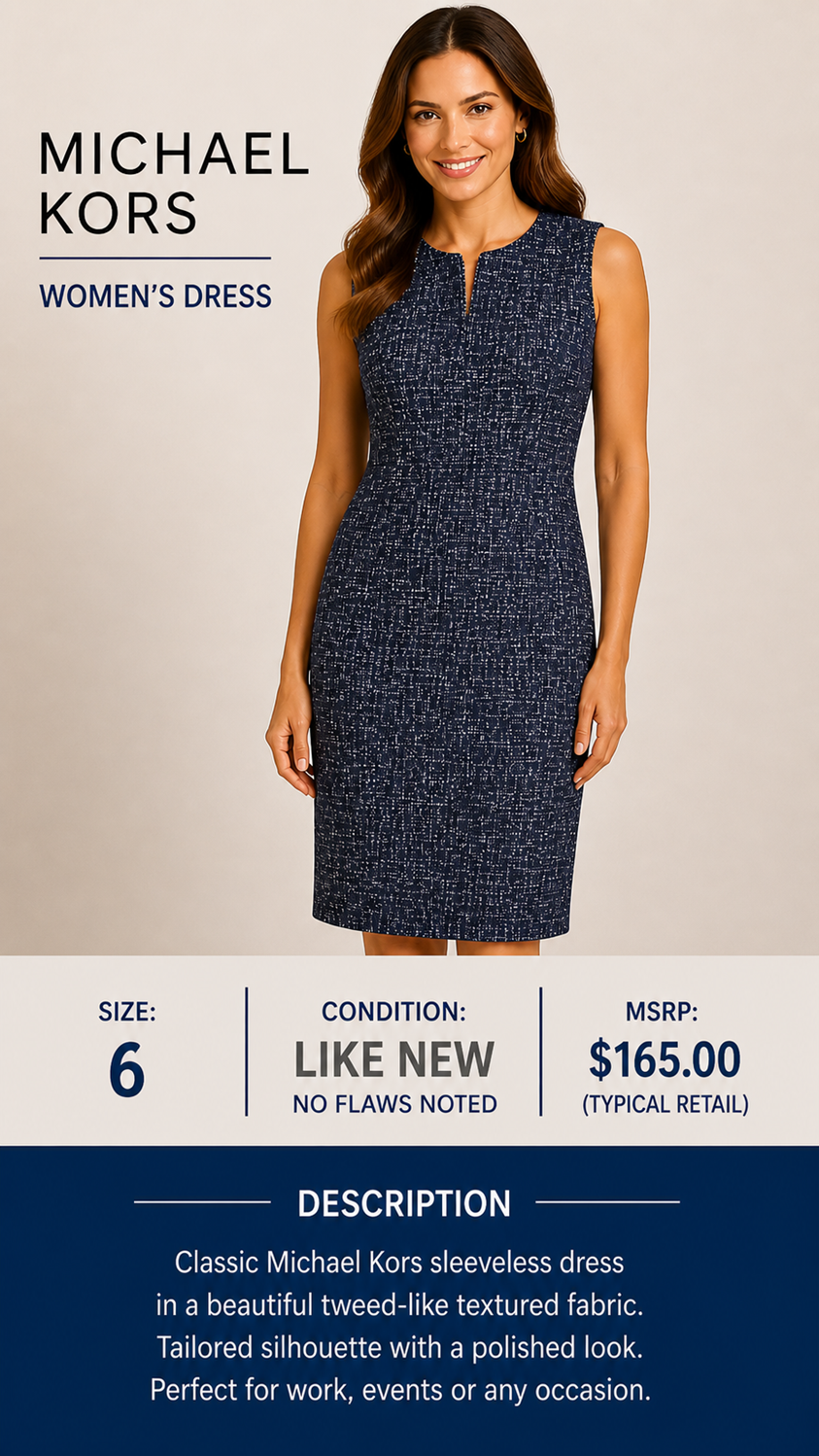 1 43 Michael Kor Speckled Charcoal & White Sleeveless Dress Size 6