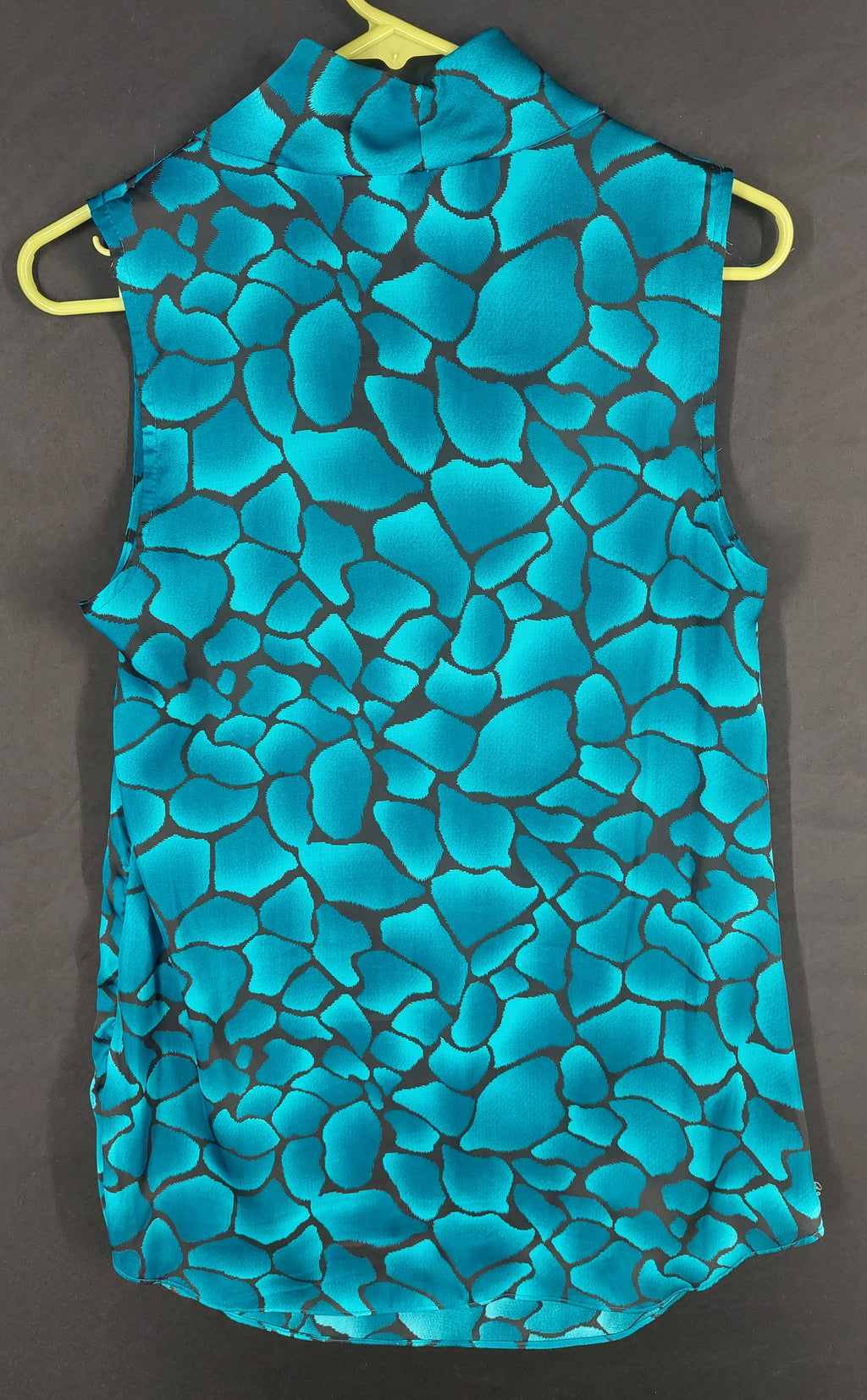 8-38 Susan + Joy Size L Teal Black Floral Sleeveless Cowl Neck Blouse Top