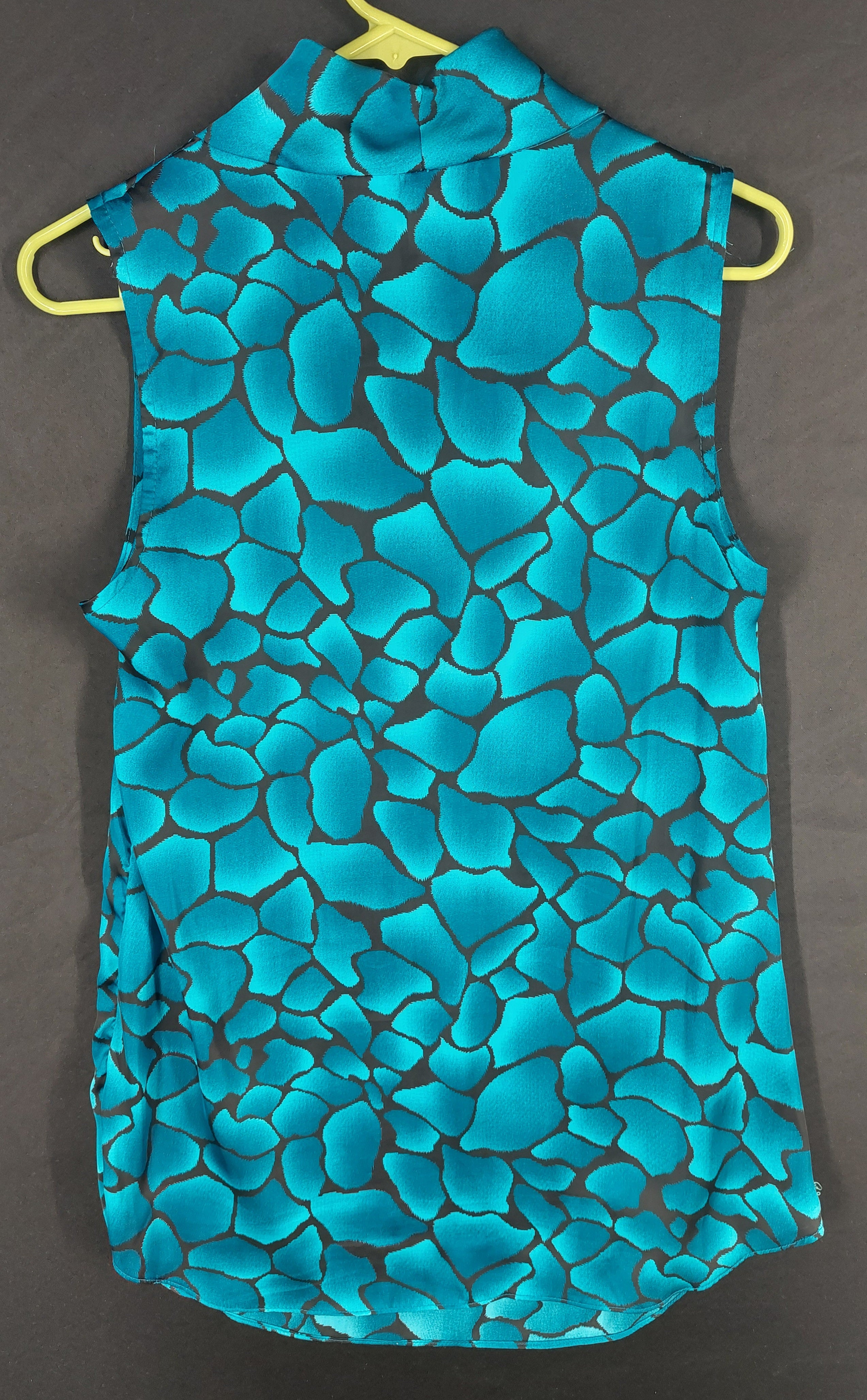 8-38 Susan + Joy Size L Teal Black Floral Sleeveless Cowl Neck Blouse Top