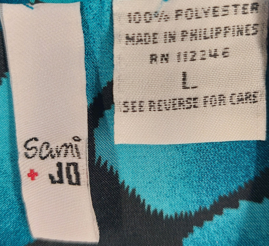 8-38 Susan + Joy Size L Teal Black Floral Sleeveless Cowl Neck Blouse Top