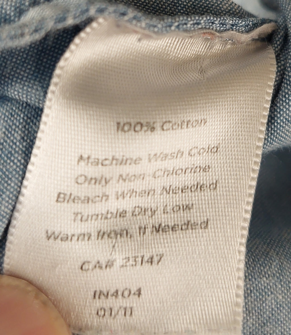 9-38 Talbots Woman Petites 1XP Blue Chambray Cotton Smocked Button Blouse Top