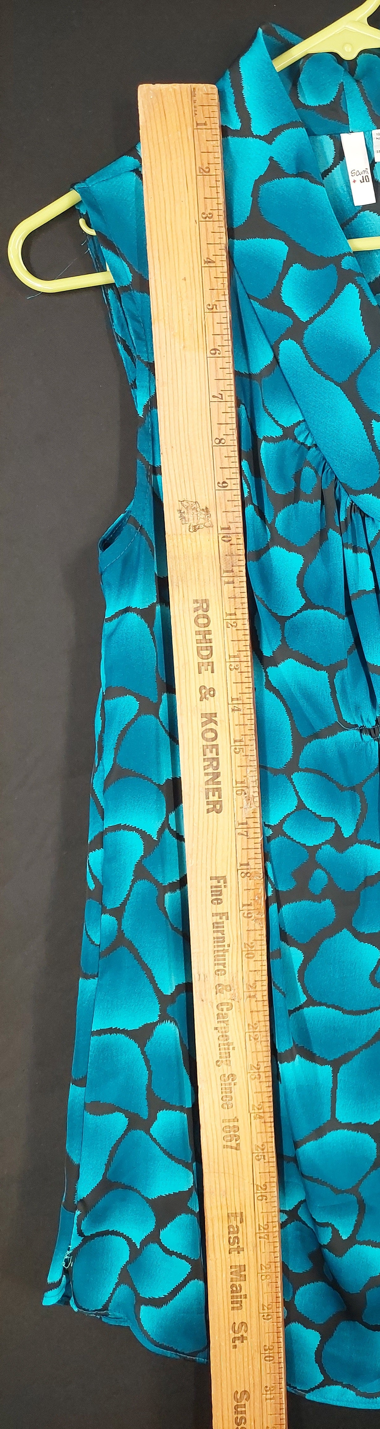 8-38 Susan + Joy Size L Teal Black Floral Sleeveless Cowl Neck Blouse Top