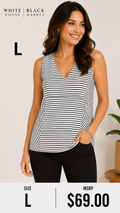 4 23 WHBM White House Black Market Large Striped Sleeveless Top White Black