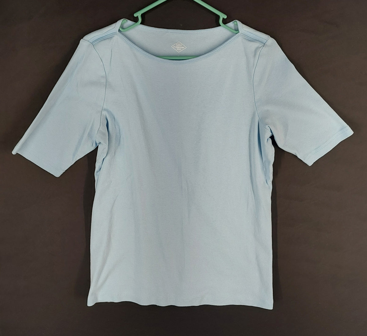 9-39 St. John’s Bay Size L Classic Boatneck Tee Light Blue 100% Cotton Top