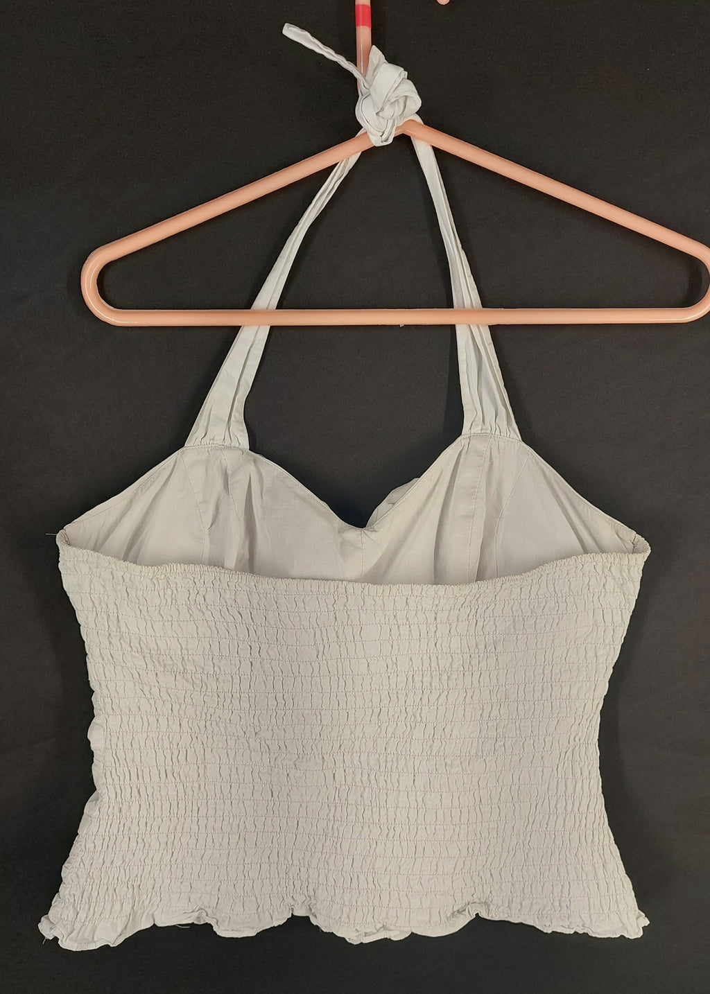 8-39 Unbranded Size M White Ruched Halter Top Smocked Back Crop Y2K