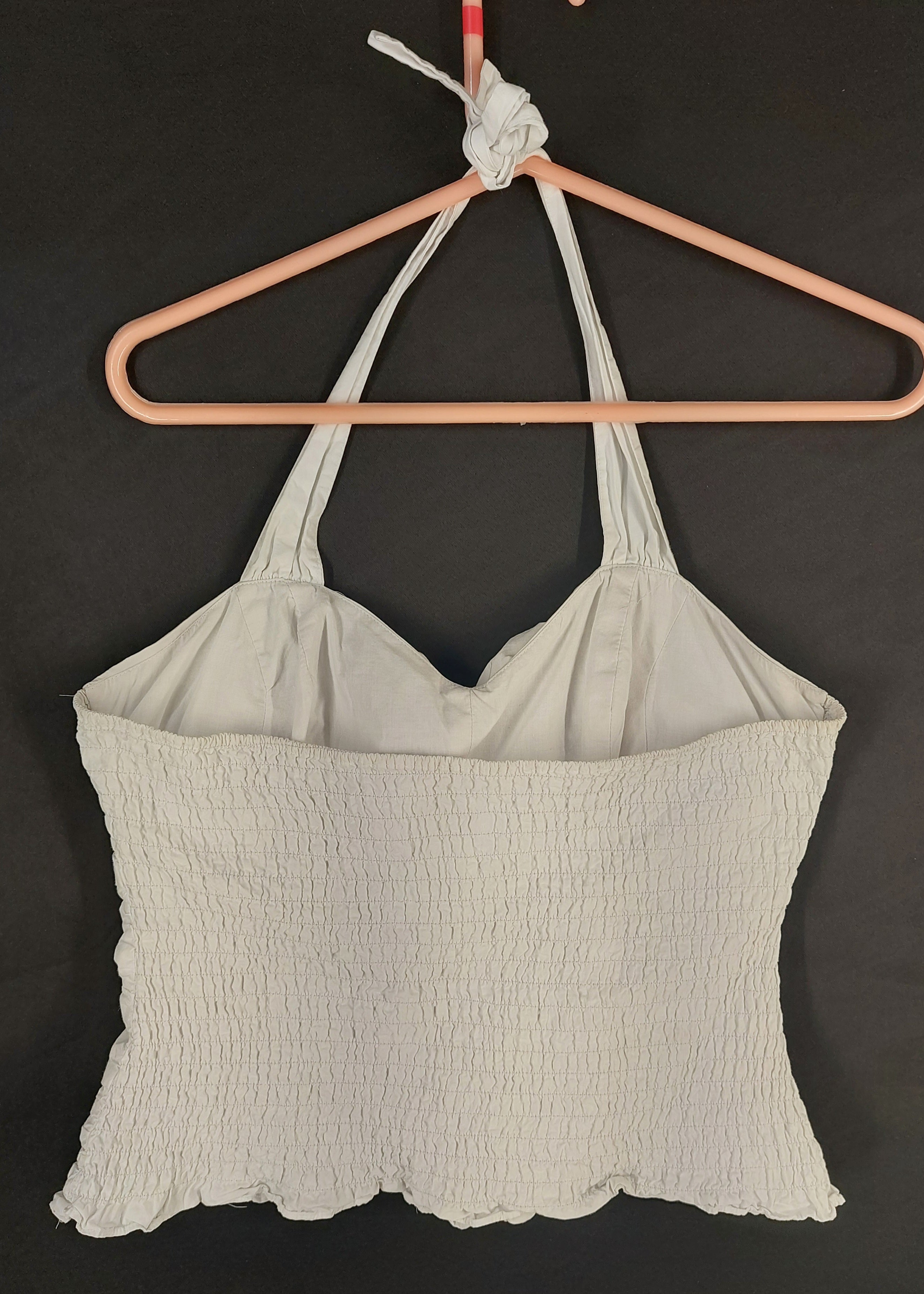 8-39 Unbranded Size M White Ruched Halter Top Smocked Back Crop Y2K