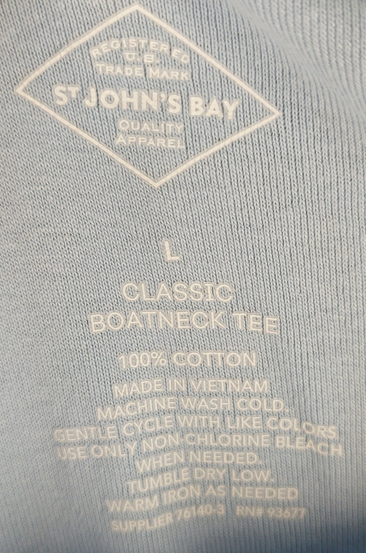 9-39 St. John’s Bay Size L Classic Boatneck Tee Light Blue 100% Cotton Top