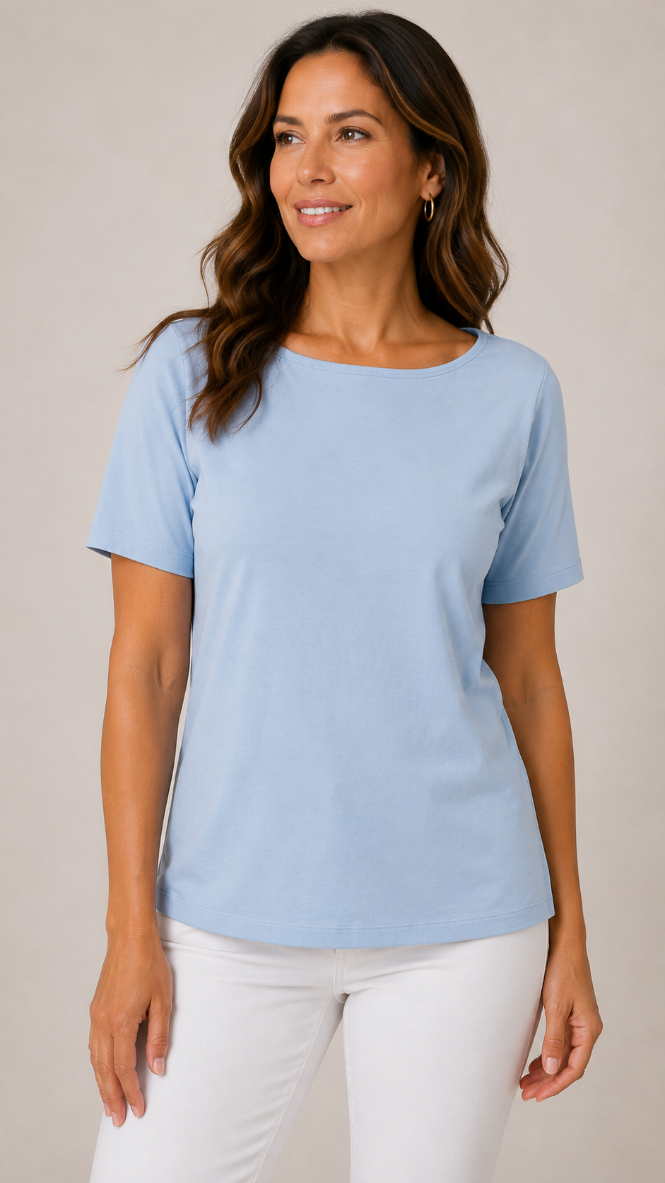9-39 St. John’s Bay Size L Classic Boatneck Tee Light Blue 100% Cotton Top