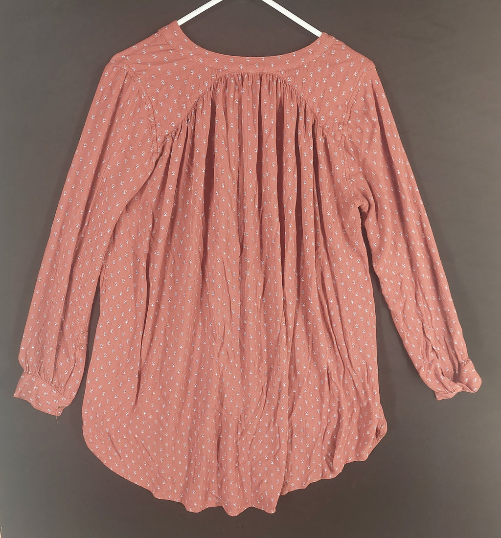 9-03 Free People Size S Rust Print Long Sleeve Button Front Boho Blouse Top