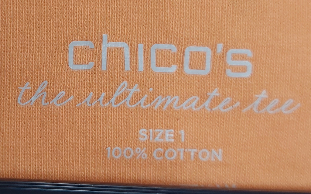 8 03 Chico's Ultimate Tee Orange V Neck Short Sleeve Top Women's Size 1 Medium