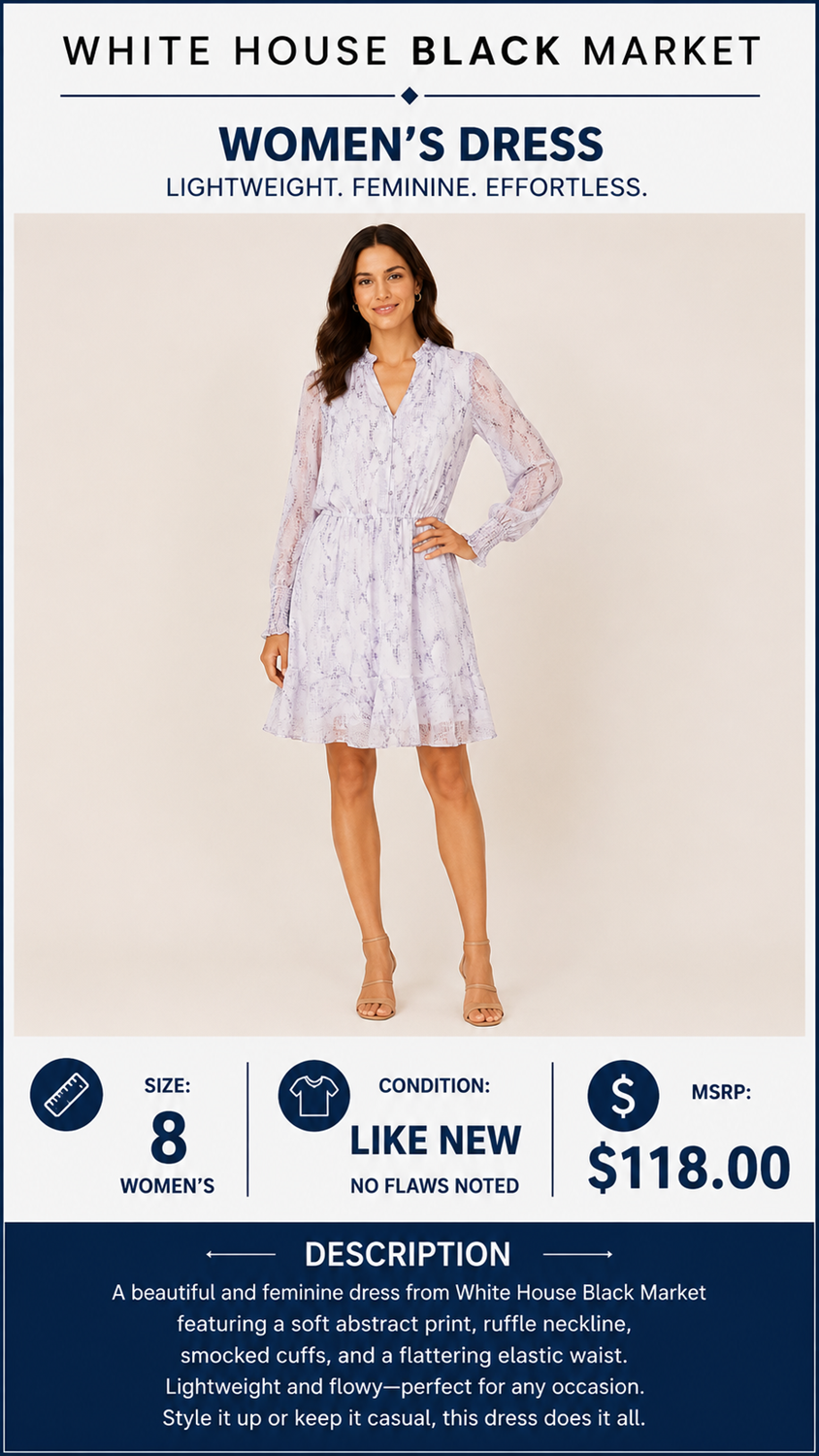 2 43 White House Black Market Dress Abstract print lavender Size 8
