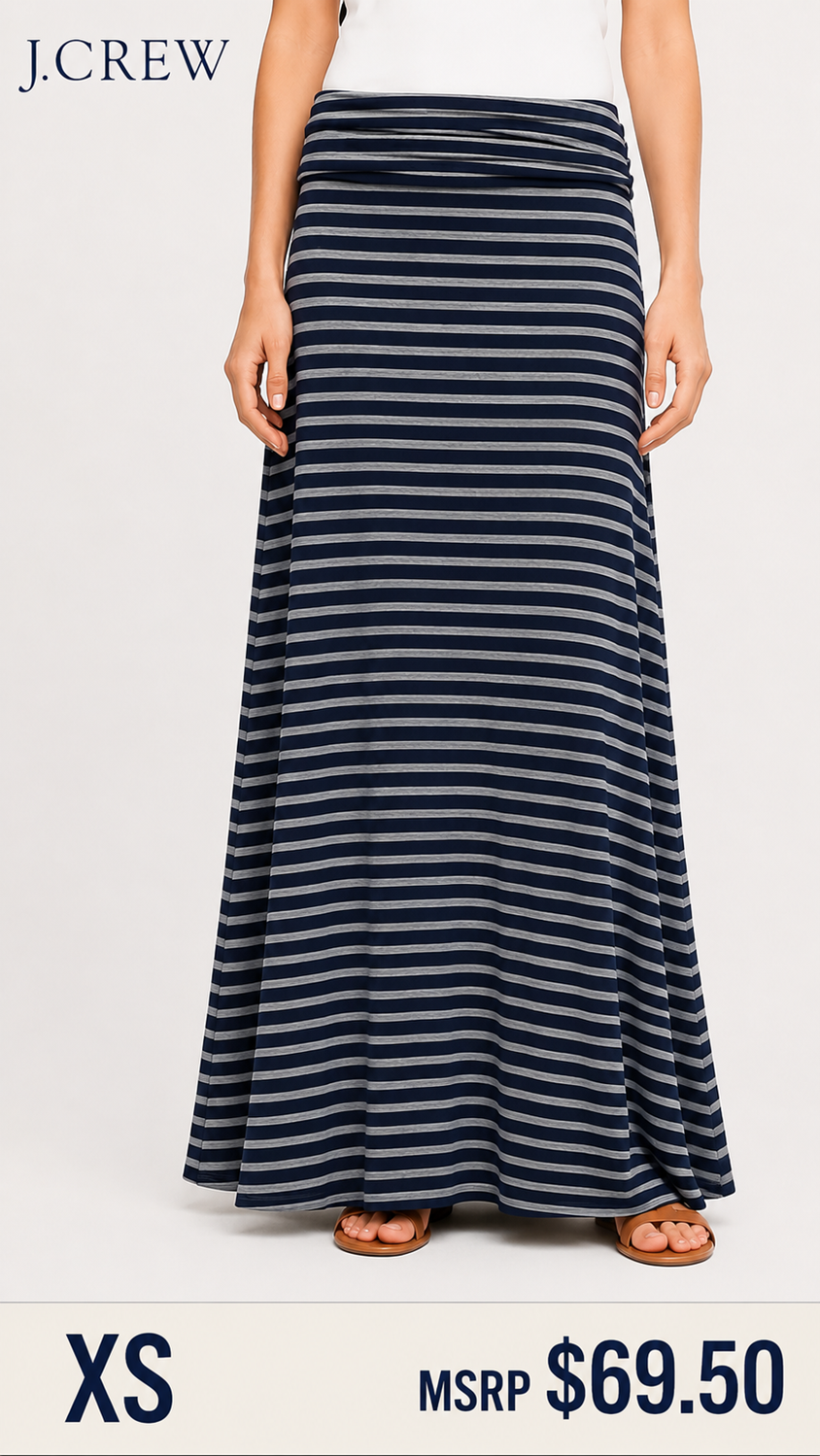6 03 J.Crew XS Navy Gray Striped Maxi Skirt Womens