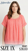 5 03 St. John's Bay Blouse Women's Plus Size 1X Coral Floral Detail