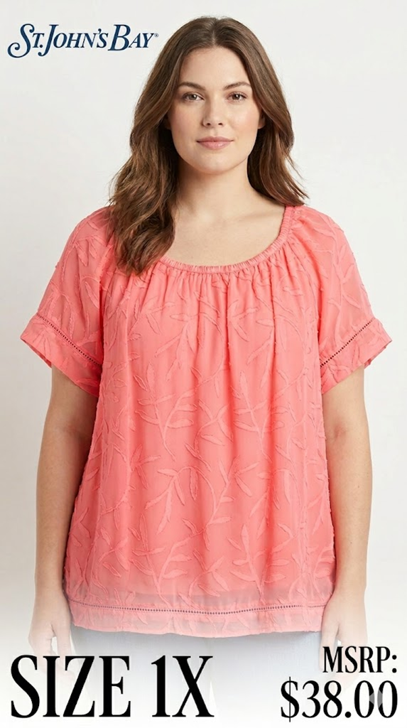 5 03 St. John's Bay Blouse Women's Plus Size 1X Coral Floral Detail