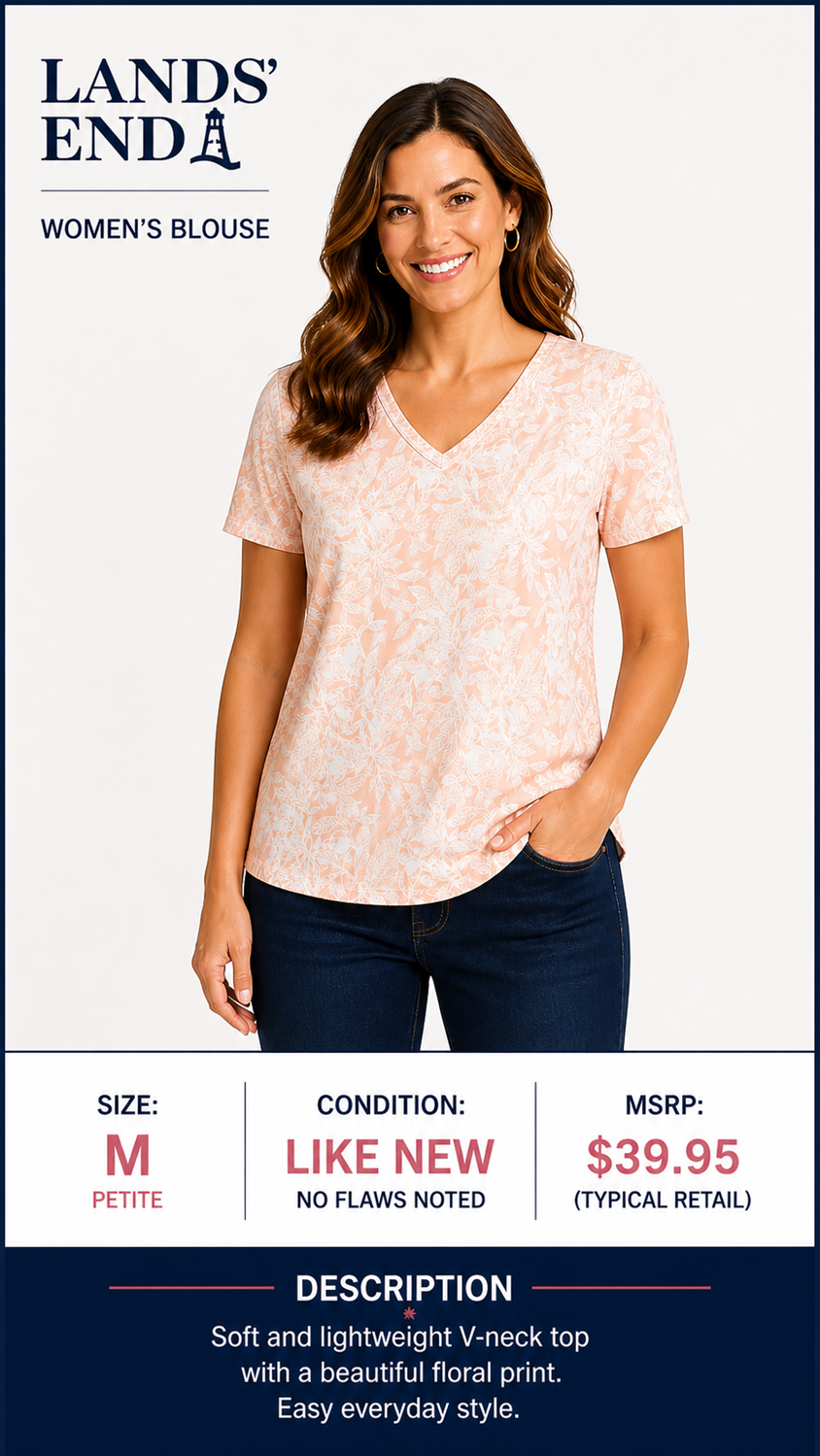 1 04 Lands' End Petite Medium Peach Blouse