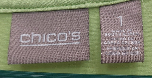 4 07 Chicos Size 1 Lime Green Short Sleeve Knit Top Relaxed Fit