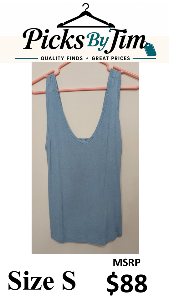 7 40 Cabi Small Blue Ribbed V Neck Tank Top