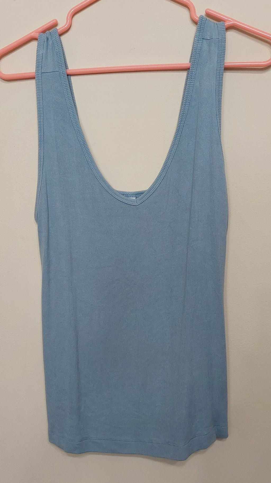 7 40 Cabi Small Blue Ribbed V Neck Tank Top