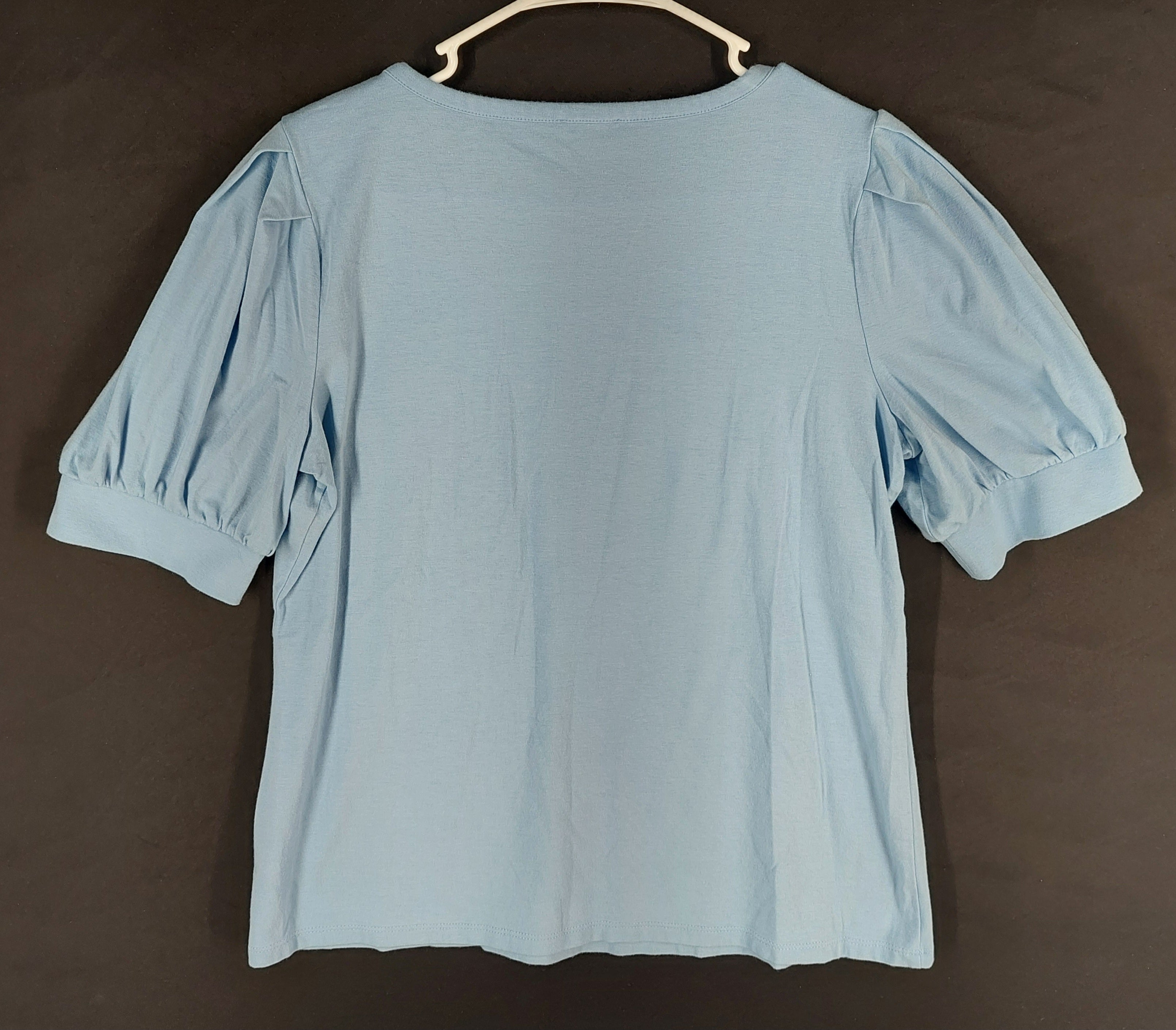 9-40 Talbots Medium Blue Puff Sleeve Scoop Neck Cotton Modal Stretch Top