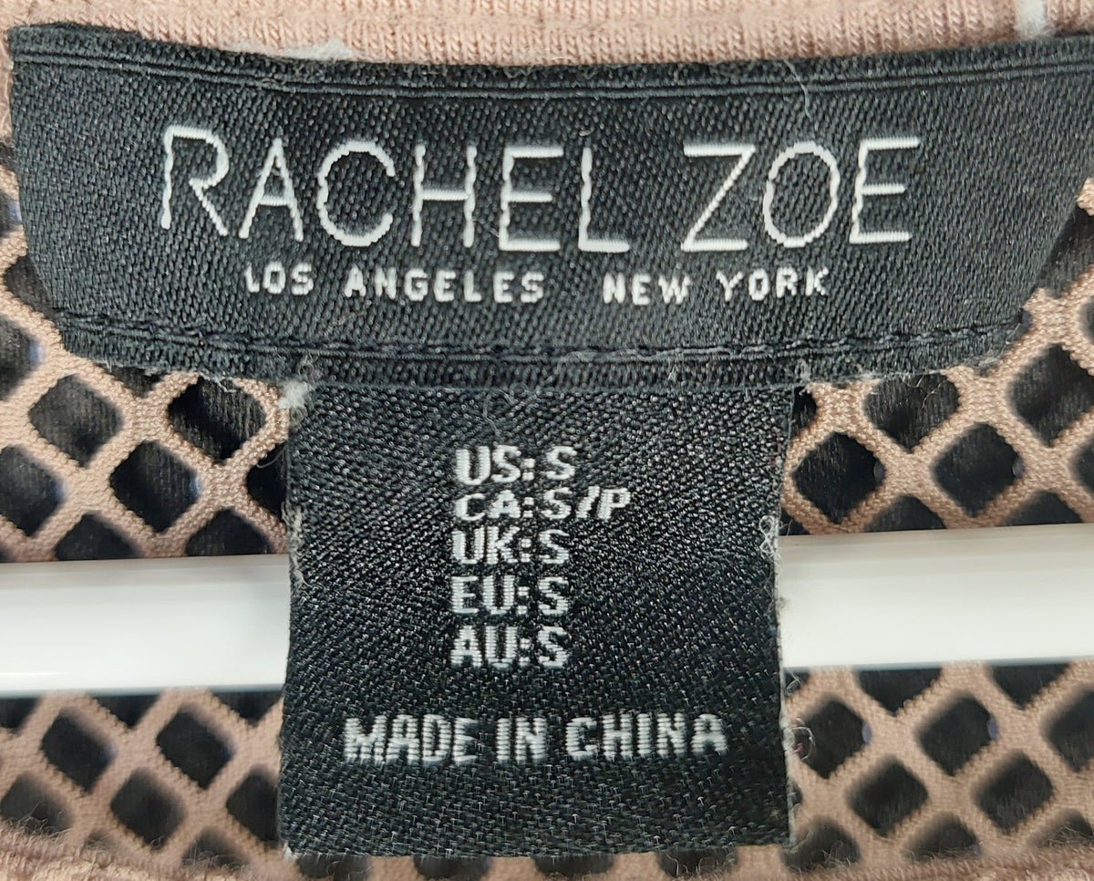 8-40 Rachel Zoe Size S Taupe Rhinestone Mesh Short Sleeve Top Sheer Sparkle