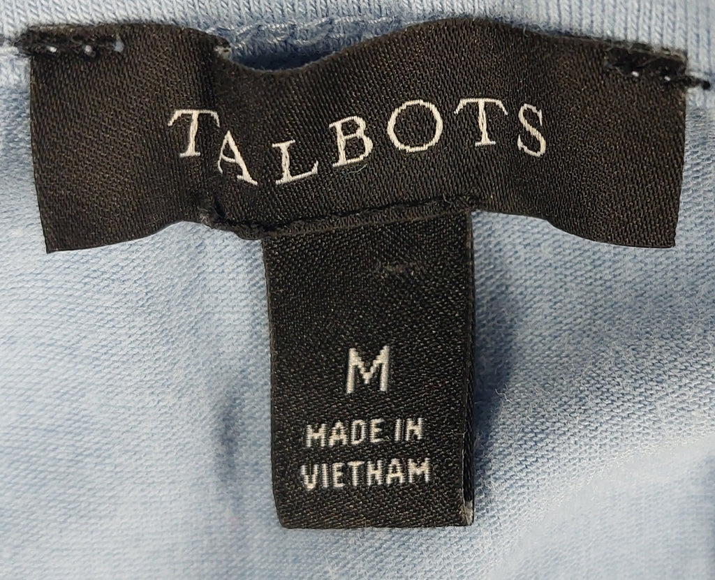 9-40 Talbots Medium Blue Puff Sleeve Scoop Neck Cotton Modal Stretch Top