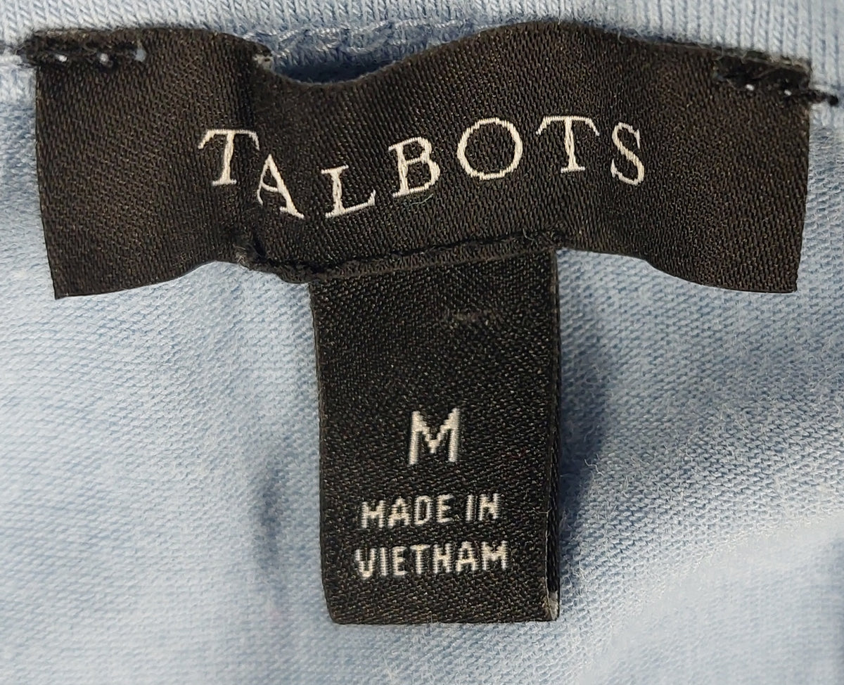 9-40 Talbots Medium Blue Puff Sleeve Scoop Neck Cotton Modal Stretch Top