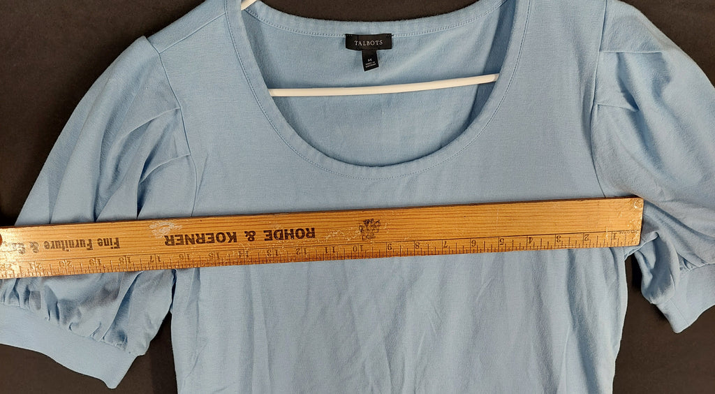9-40 Talbots Medium Blue Puff Sleeve Scoop Neck Cotton Modal Stretch Top