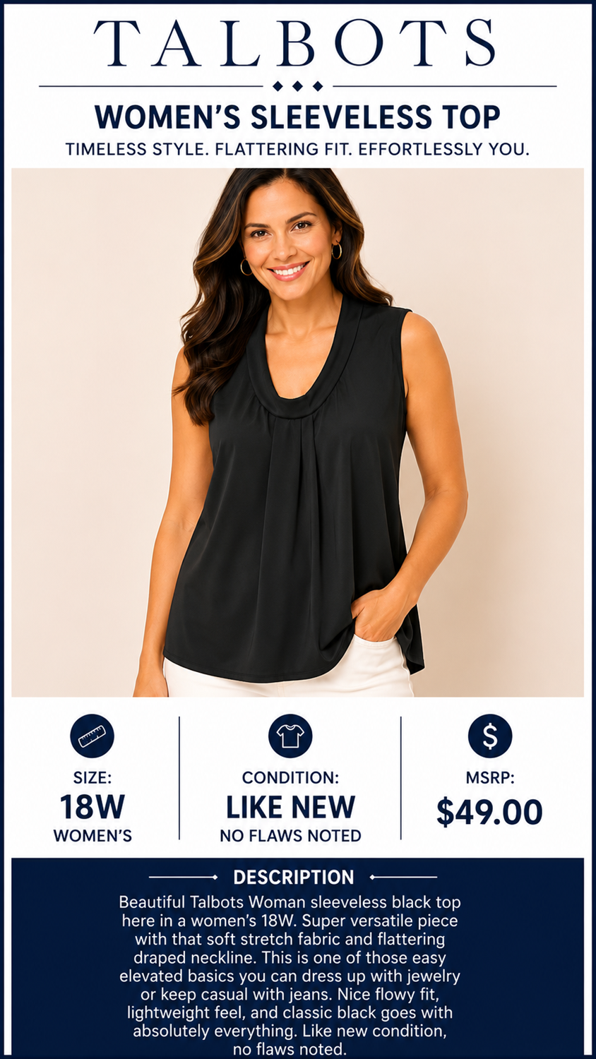 2 15 Talbots Sleeveless Top Black Size 18w