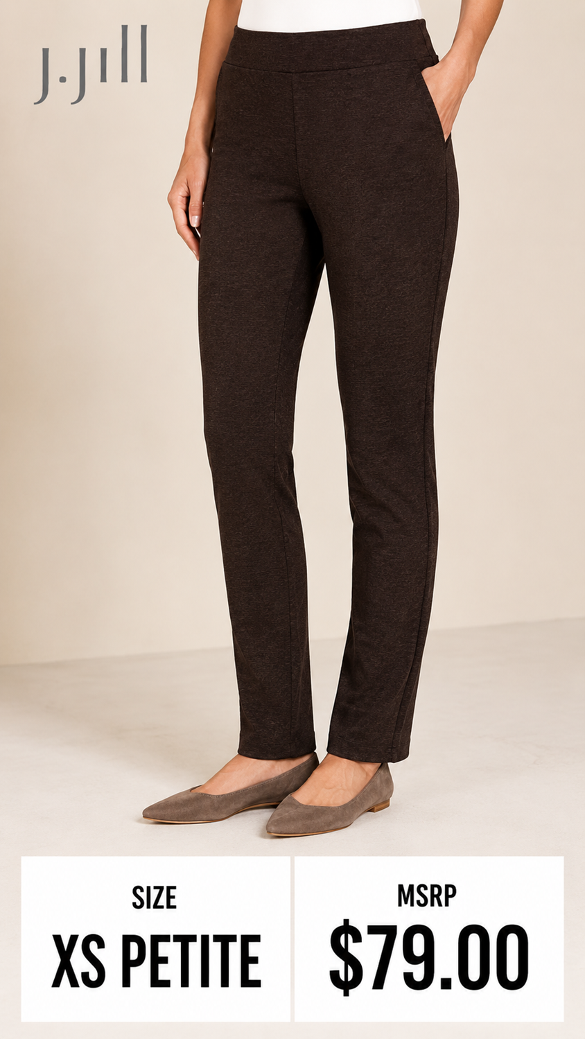 5 40 J Jill Ponte Slim Leg Pants Brown XS Petite