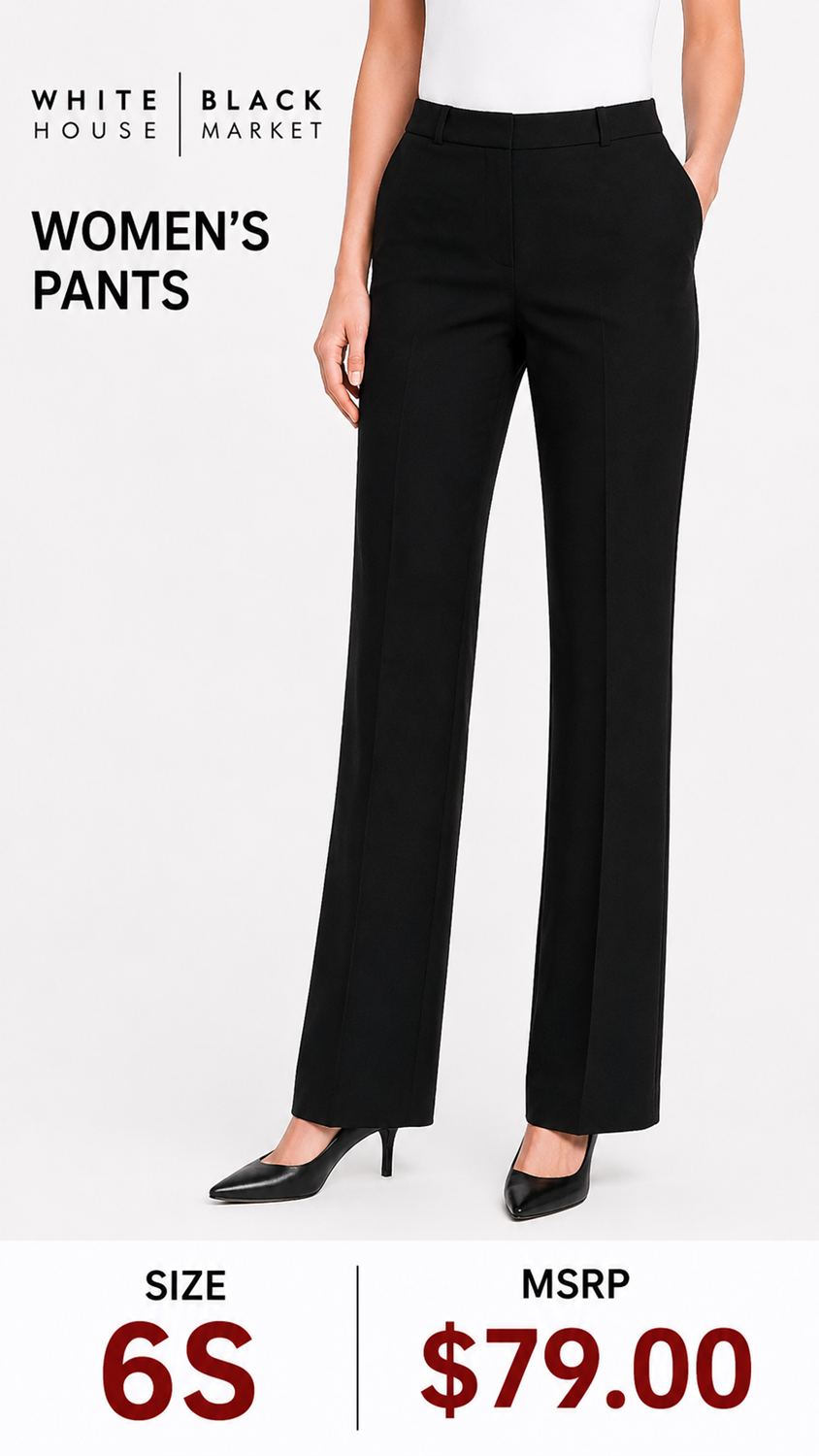 3 37 White House Black Market 6S Dress Pants Black Straight Leg Career Pants Classic Wardrobe Staple