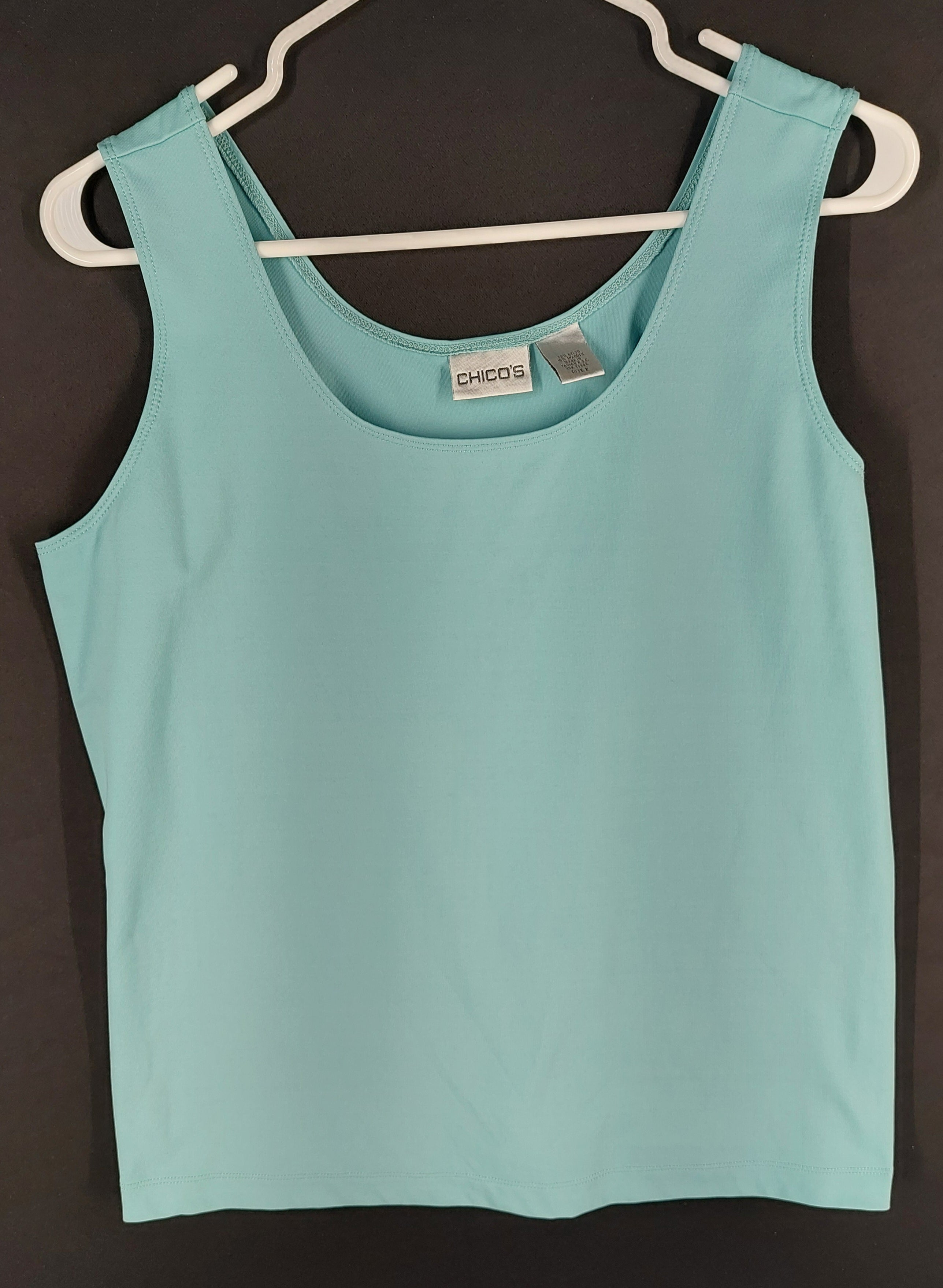 9-41 Chico's Small Turquoise Blue Sleeveless Scoop Neck Stretch Tank Top