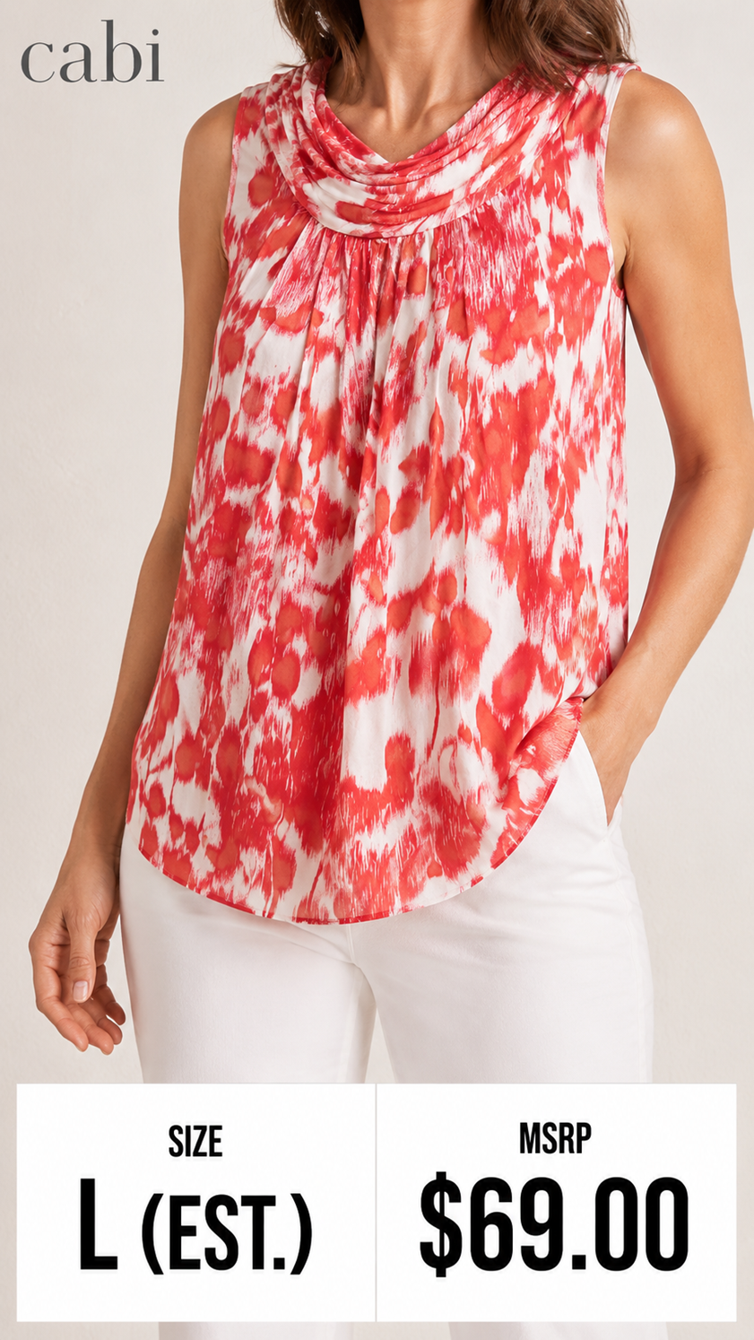 5 41 cabi Coral White Abstract Print Sleeveless Top L Est